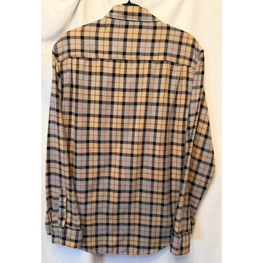 7 Diamonds Luxe Soft Men's Large Tan Gray Black Plaid Check Flannel Shirt